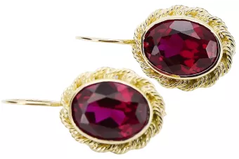 8K κίτρινο χρυσό 333 Ruby Σκουλαρίκια vec007x-rb Russian Soviet USSR Vintage Art Deco style